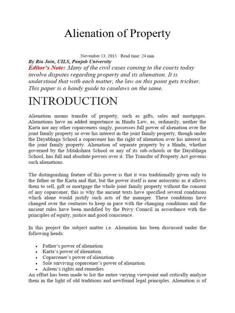 Understanding Property Alienation in Hindu Law | PDF | Concurrent ...