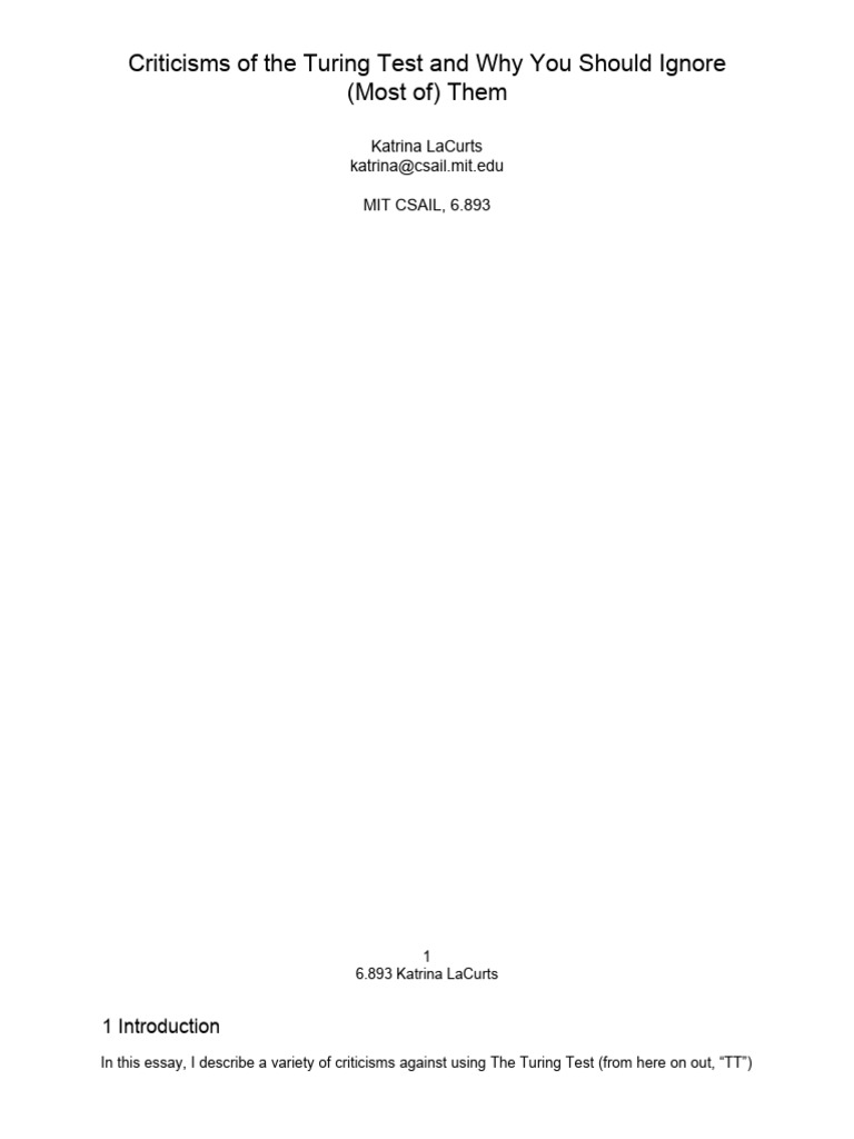 Turing Test For Students | PDF | Intelligence | Cognitive Science