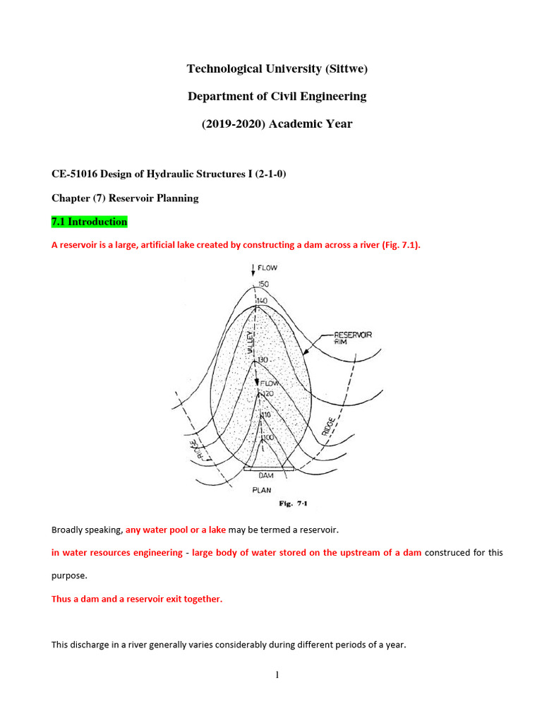Reservoir Planning in Hydraulic Engineering | PDF | Discharge ...
