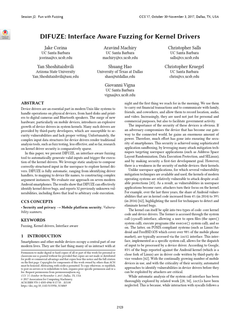 DIFUZE - Interface Aware Fuzzing For Kernel Drivers | PDF | Device ...