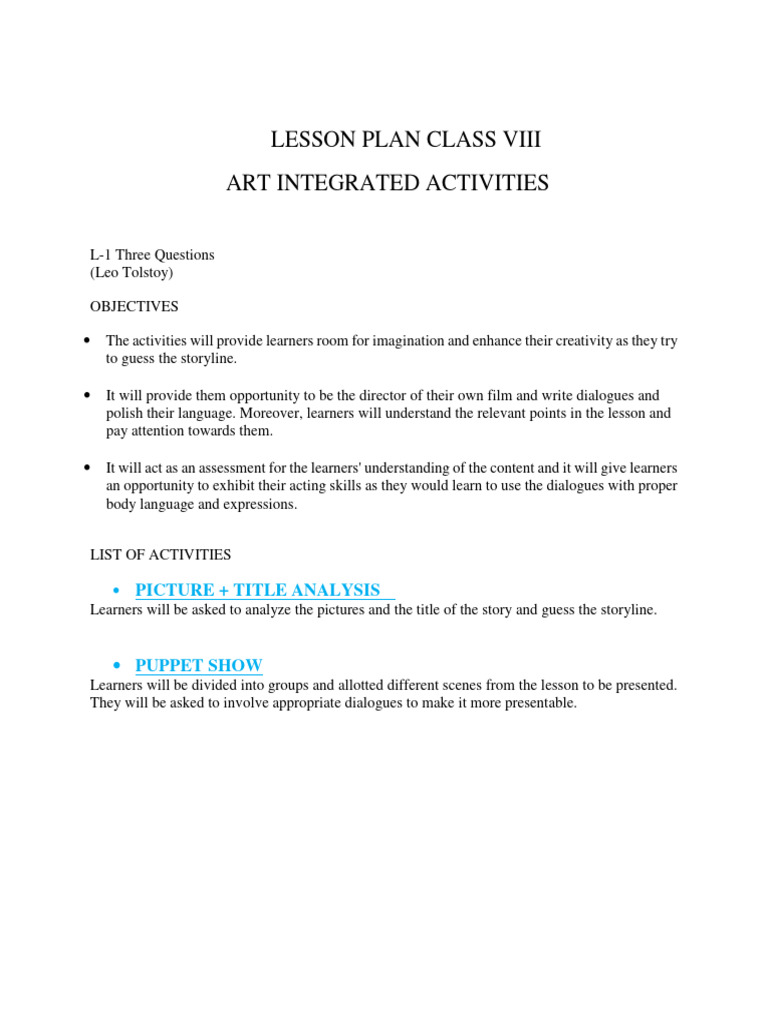 8-English Ch-1 Art Integrated Activities | PDF | Learning | Cognition