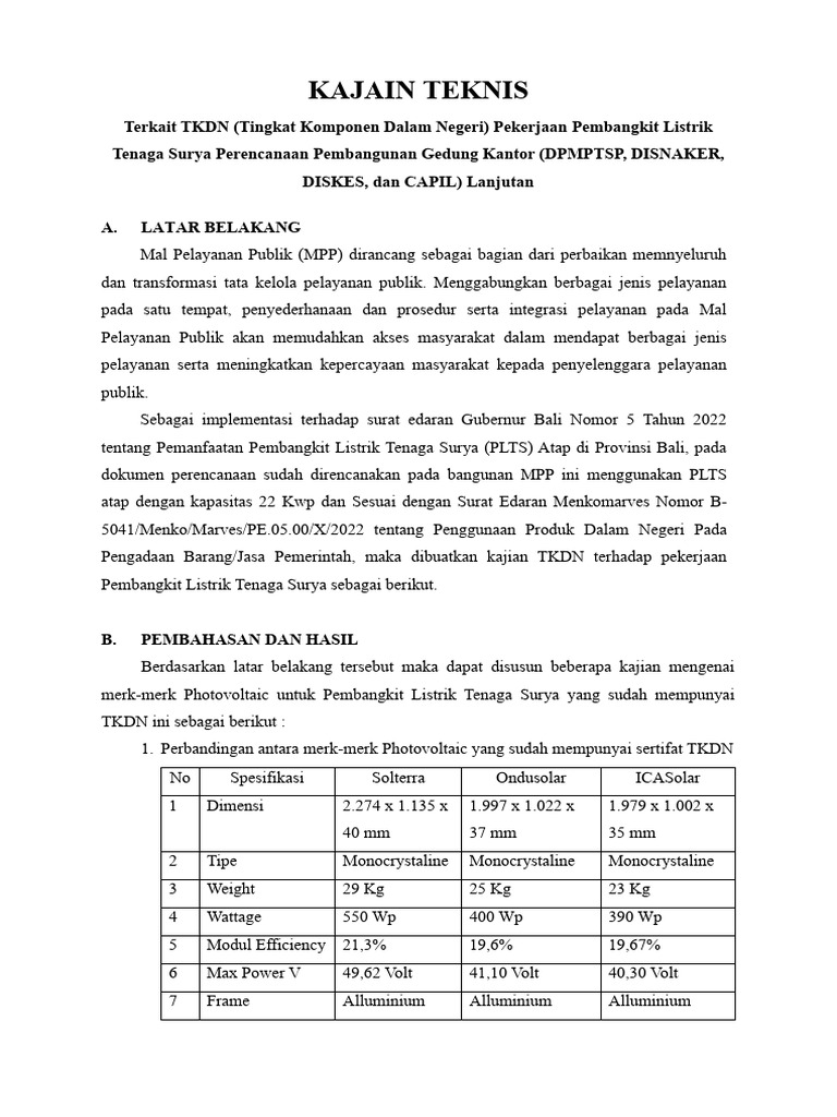 Justifikasi Teknis TKDN Merk Solar Panel Solterra | PDF