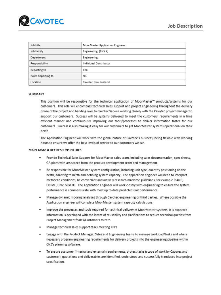 Cavotec application engineer pdf project management engineering