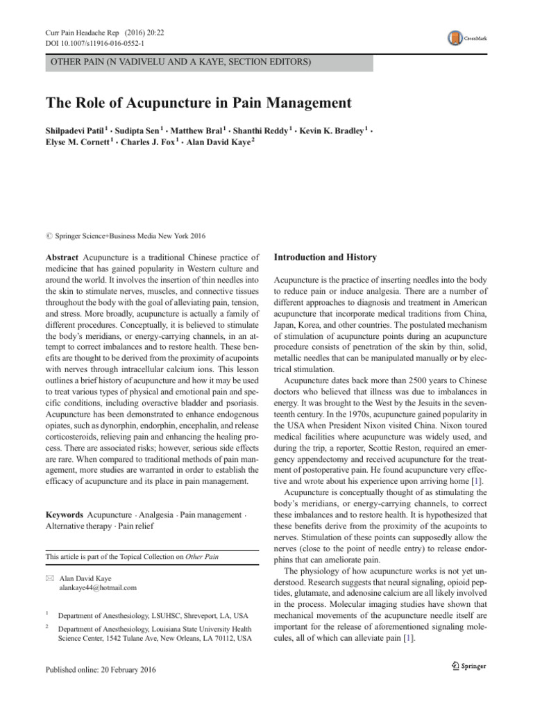 Acupuncture's Role in Pain Relief | PDF | Urinary Incontinence ...