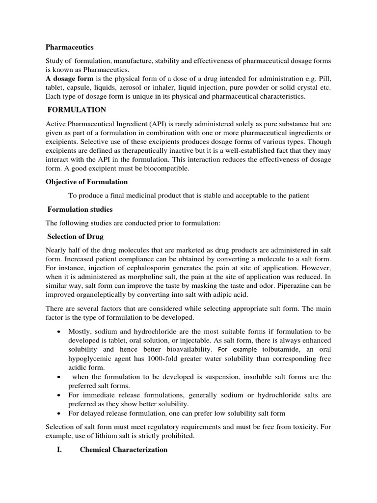 Pharmaceutical Formulation Example