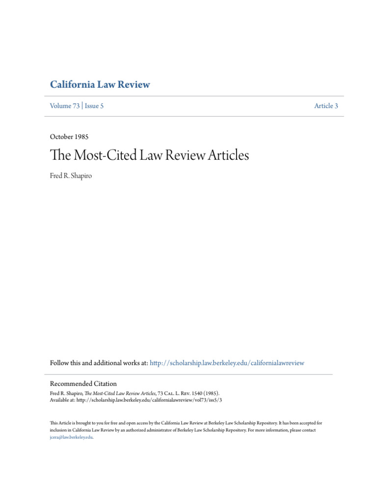 Most-Cited Law Review Articles Analysis | PDF | Law Review | Citation