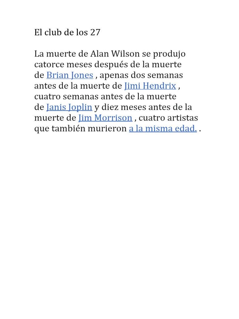 El club de los 27: Mitos y Muertes | PDF