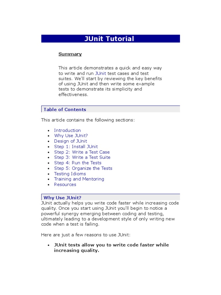 JUnit Tutorial | PDF | Java (Programming Language) | Method (Computer ...