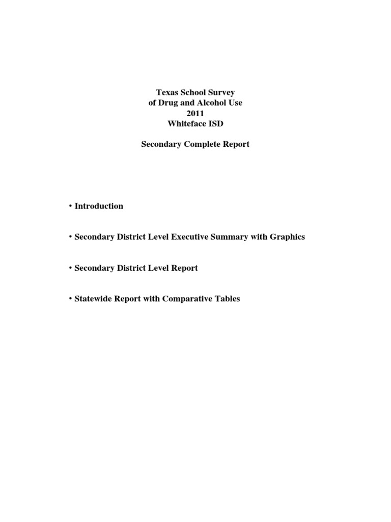 Cochran County Whiteface CISD 2011 Texas School Survey of Drug and