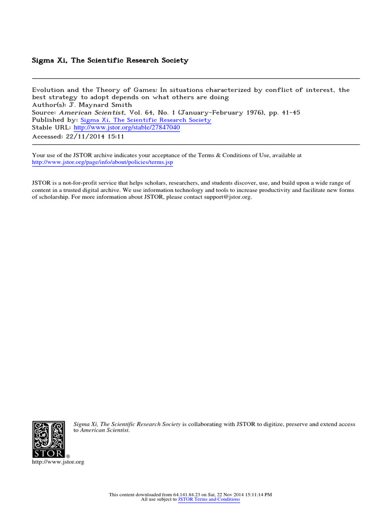 Maynard Smith 1976 Evolution and The Theory of Games | PDF | Game ...