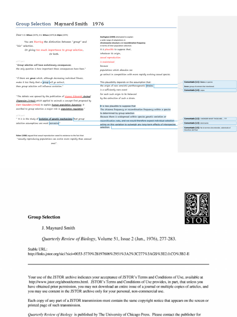 Maynard Smith 1976 Group Selection (With NOTES) | PDF | Natural ...