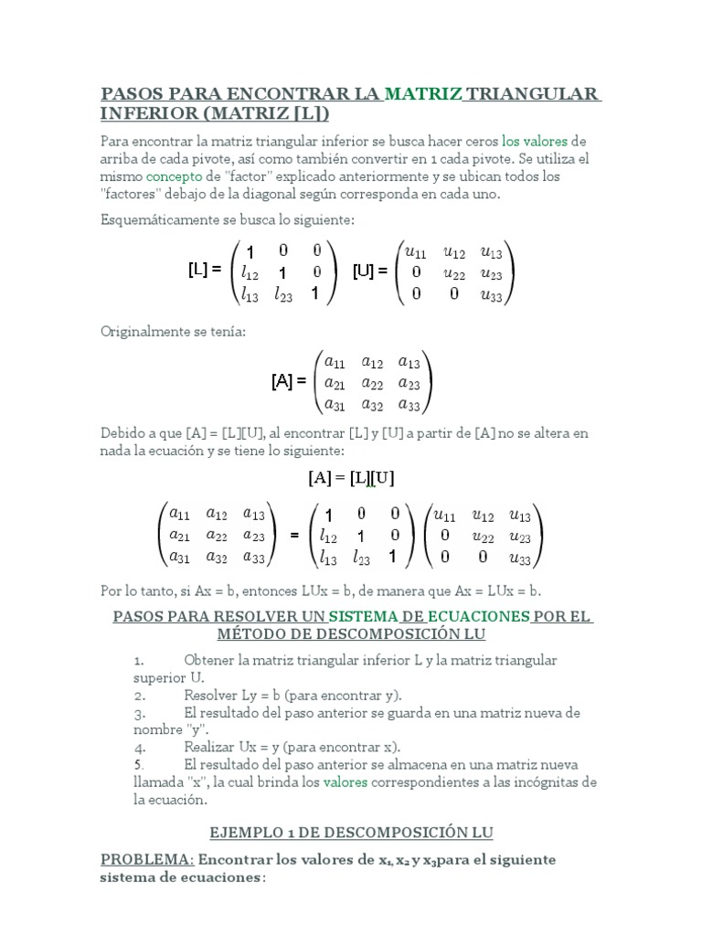 Pasos Para Encontrar La Matriz Triangular Inferior