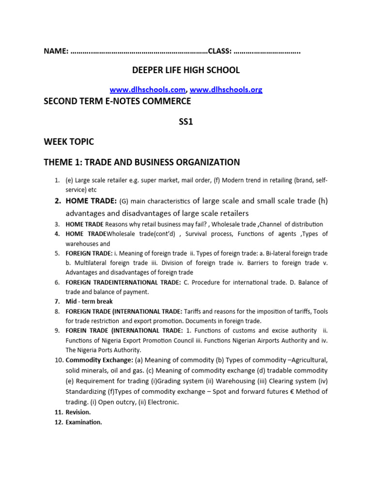 2nd Term Ss1 Commerce Pdf Warehouse Supermarket