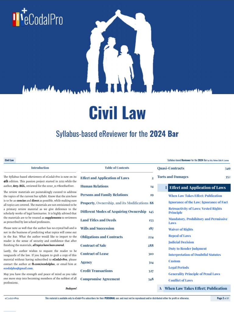 Civil Law eReviewer for 2024 Bar | PDF | Governance | Common Law