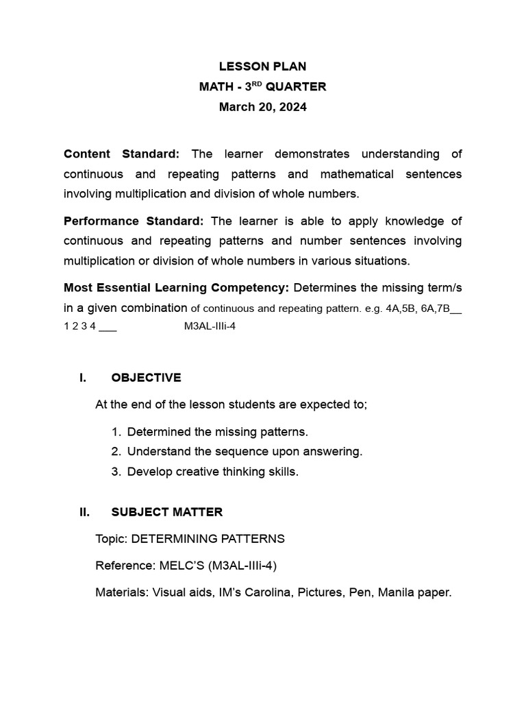 Math Lesson Plan 1 | PDF