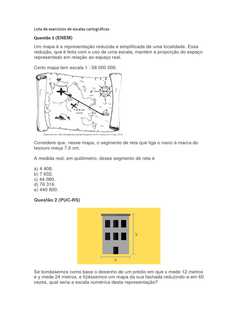 Exercícios de Escala Cartográfica 6º Ano | PDF | Mapa | Cartografia