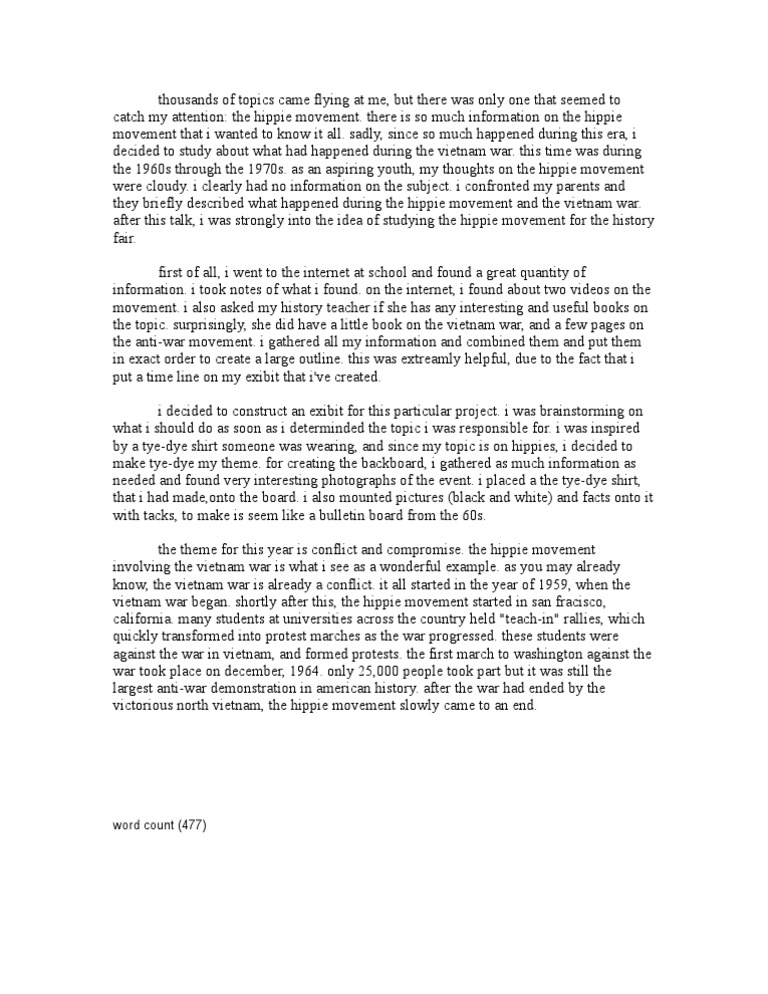 History Fair Process Paper PDF Hippie Protest