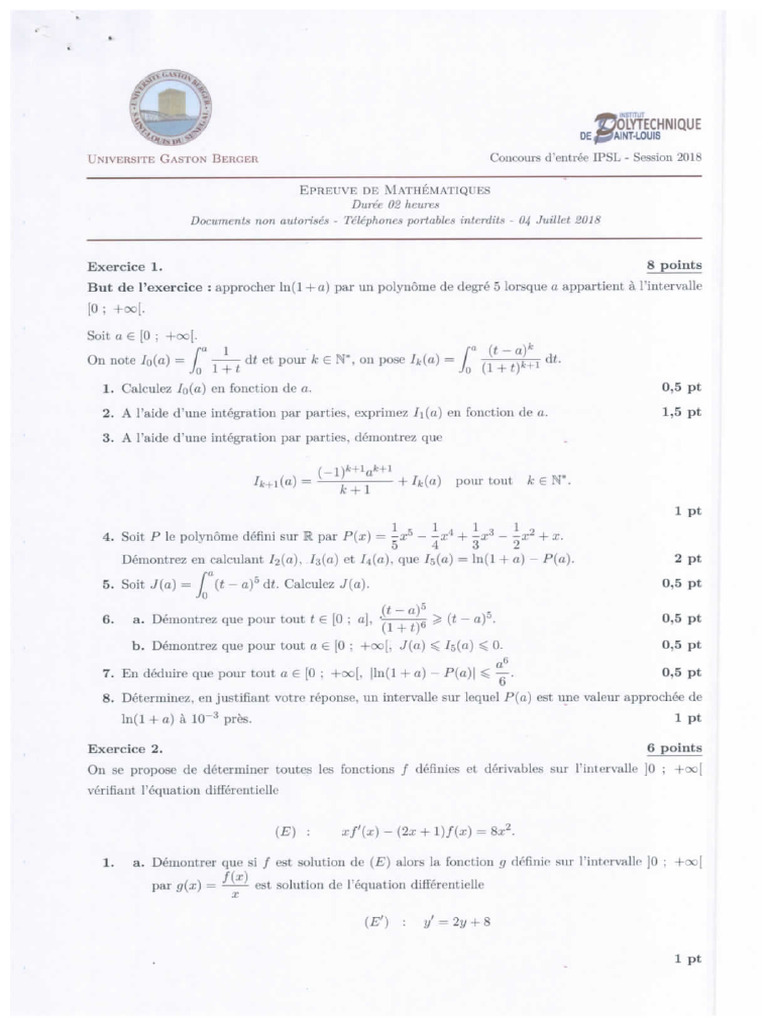 Epreuves Concours D'entrée À IPSL 2018 - 0001 | PDF