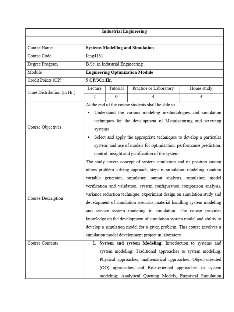 Systems Modelling And Simulation Pdf Simulation System