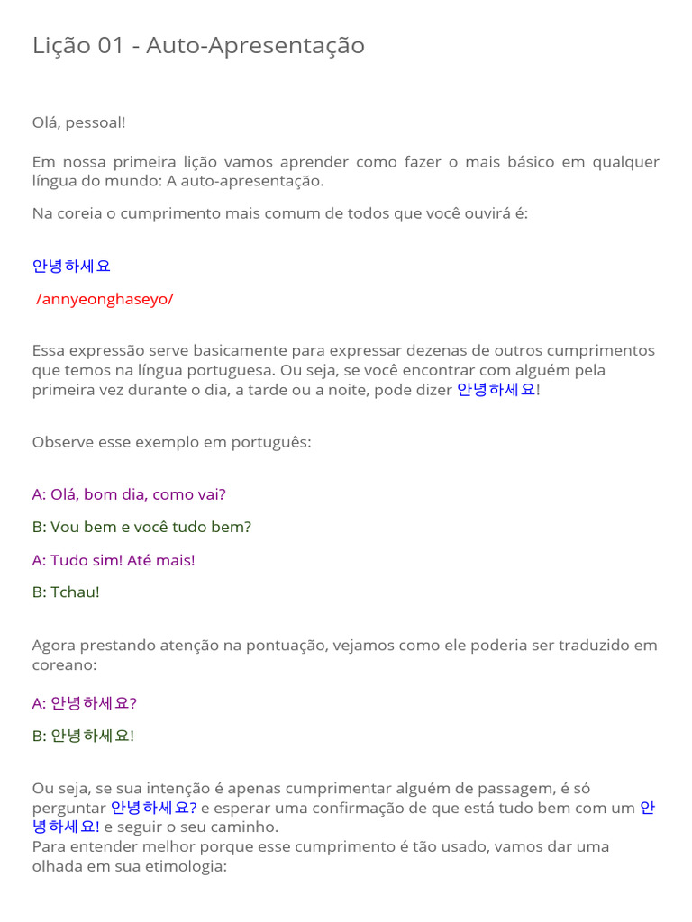 Lição 01 - Auto-Apresentação - 20240330 - 003132 - 0000 | PDF | Vogal ...