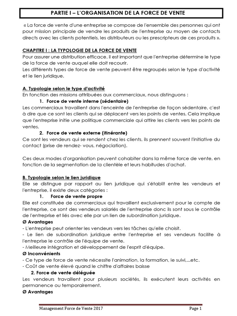 Organisation de la Force de Vente 2017 | PDF | Sodles | Business