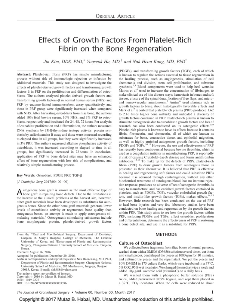 Effects of Growth Factors From Platelet-Rich | PDF | Bone | Cell Biology