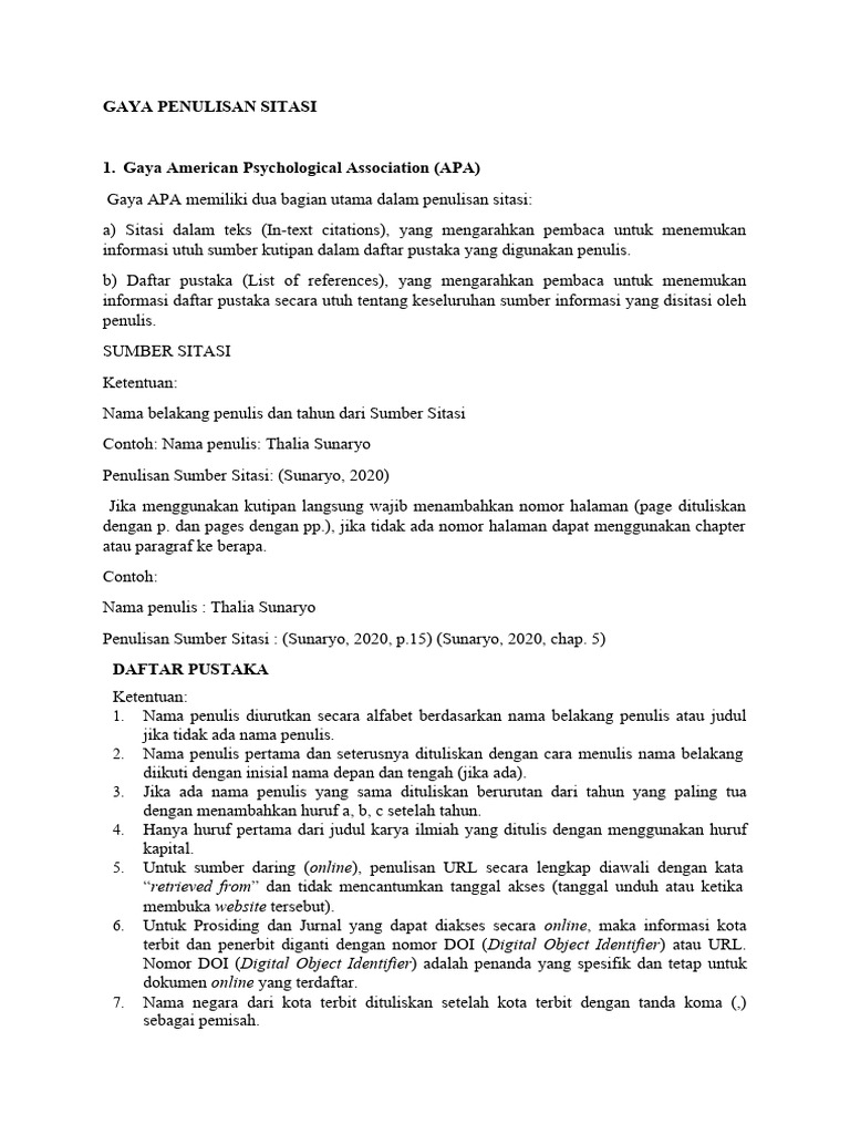 Gaya Penulisan Sitasi | PDF