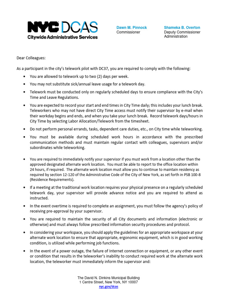 NYC Telework Pilot Guidelines | PDF | Working Time | Overtime
