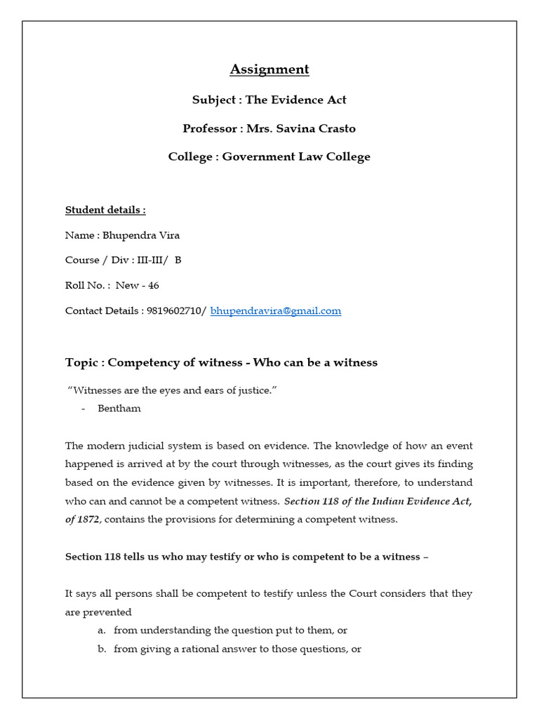 Competency of Witnesses Under Evidence Act | PDF | Aiding And Abetting ...