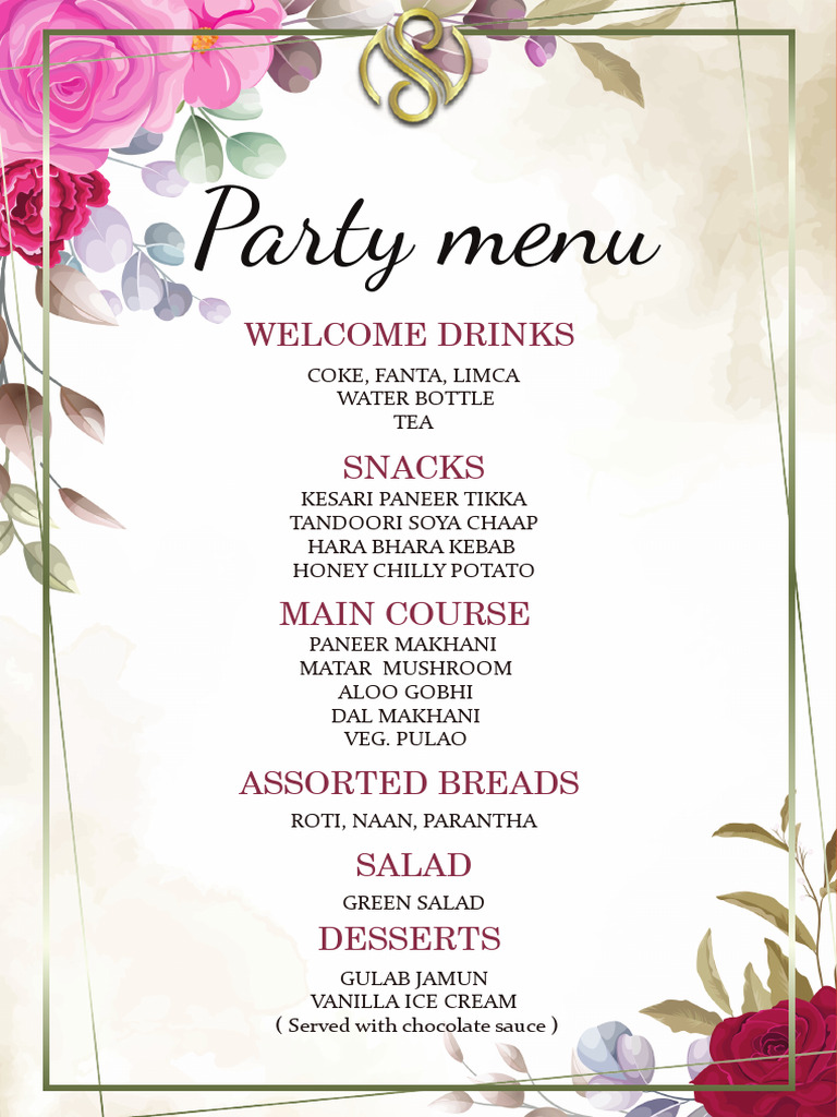 Party Menu: Drinks, Snacks & Dishes | PDF