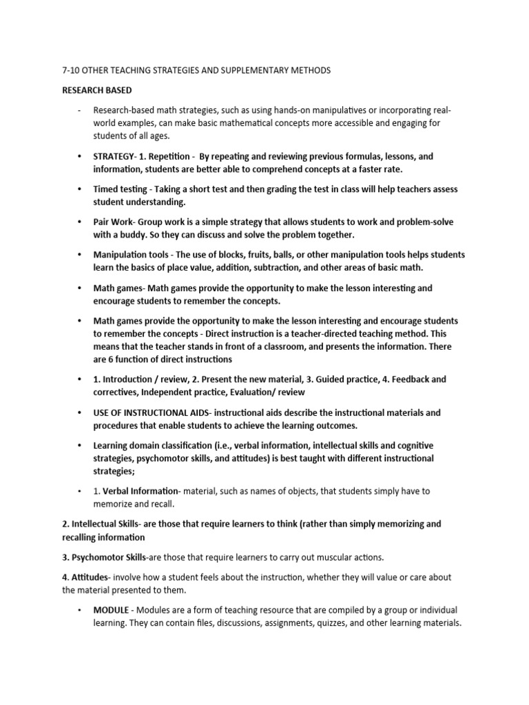 Other teaching strategies and supplementary methods math 7 10 pdf