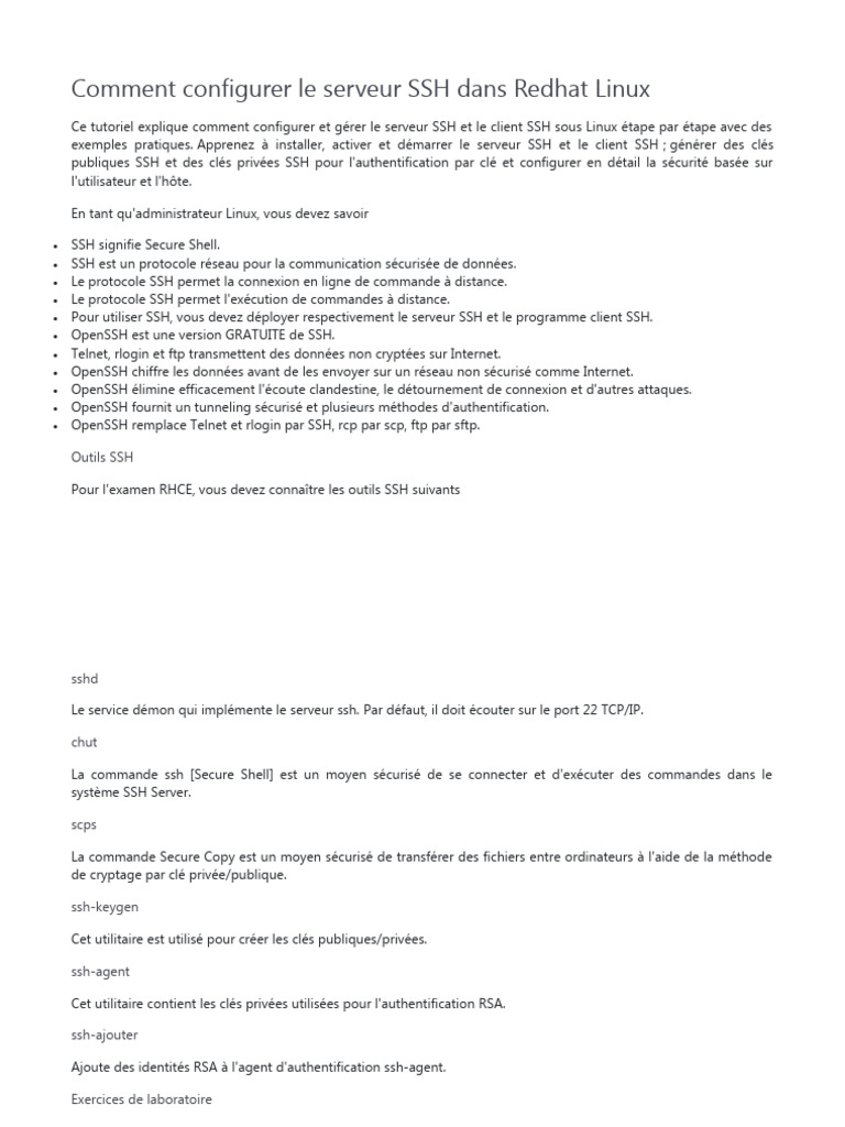 Configurer SSH sur Redhat Linux | PDF | Enveloppe de protection ...