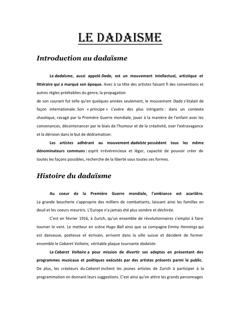 Dadaïsme : Un mouvement artistique | PDF | Art | Histoire