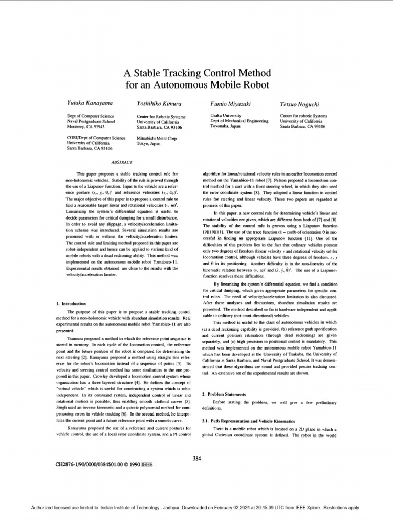 Stable Tracking Control for Mobile Robots | PDF | Kinematics | Velocity
