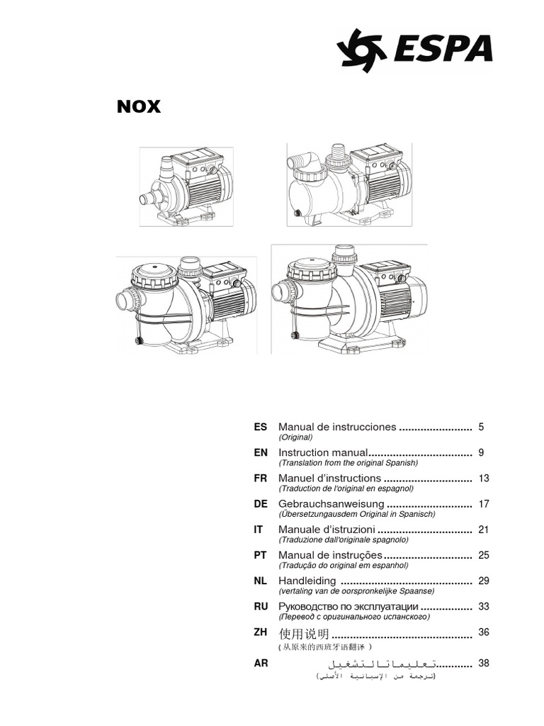 Instruction Manual Espa Nox | PDF | Corriente eléctrica | Agua