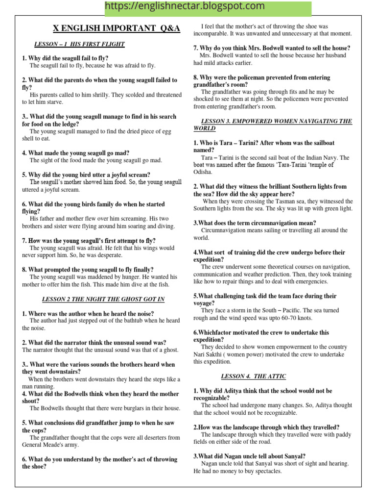 10th English Prose Q&A Guide | PDF