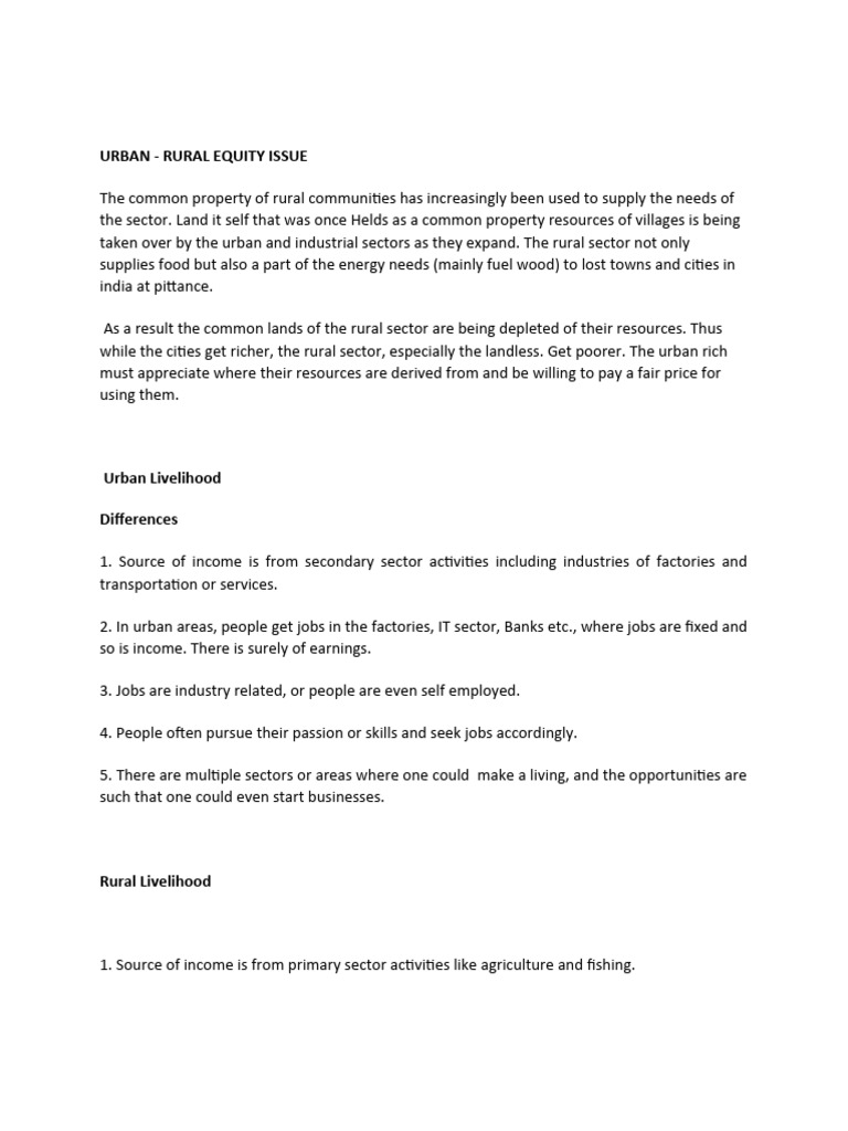 Urban Rural Equity Issue | PDF