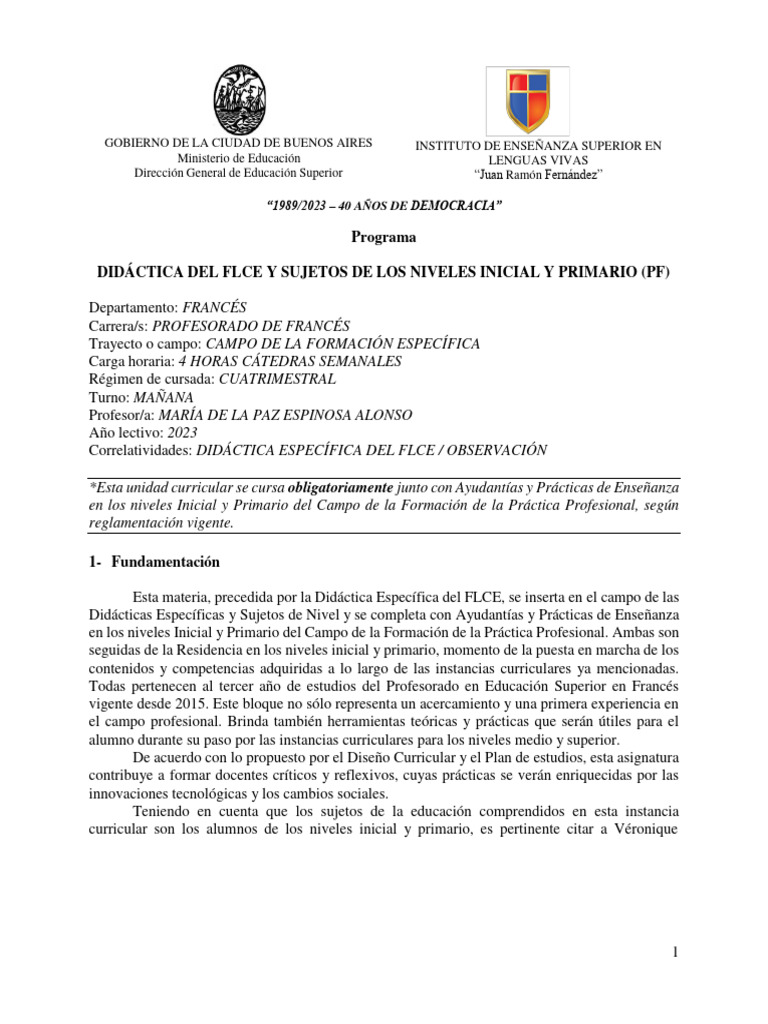 PF Didactica Del FLCE y Sujetos de Los Niveles Inicial y Primario ...
