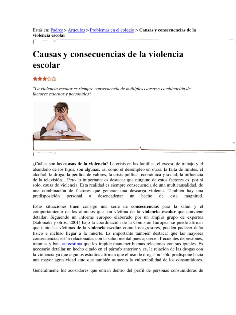 Causas y consecuencias de la violencia escolar | PDF | Violencia | Drogas