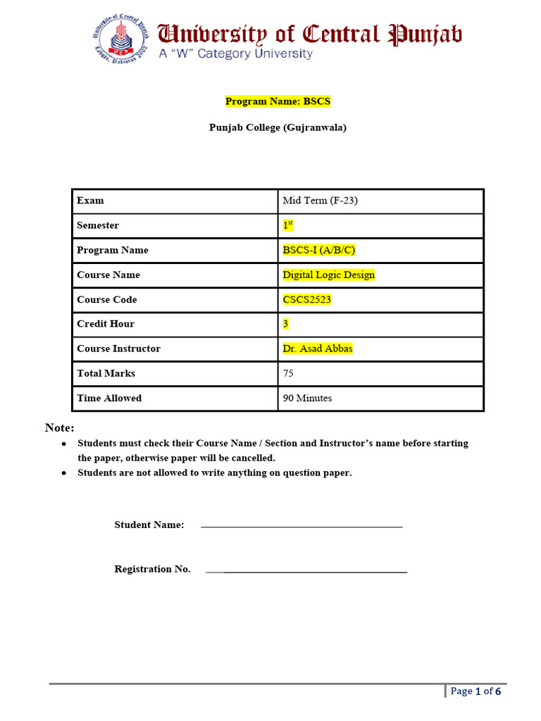 Paper specimen for bba bscs bs acc fin and adp ba mid term f 23