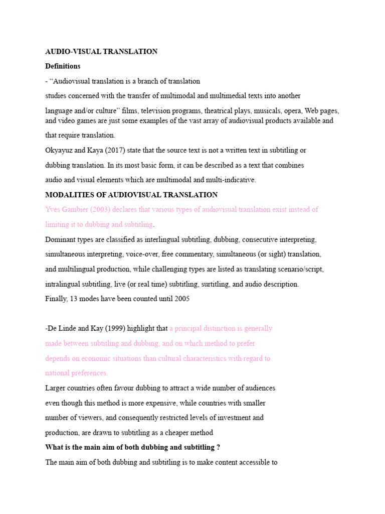 Audiovisual Translation: Key Concepts | PDF | Applied Linguistics ...