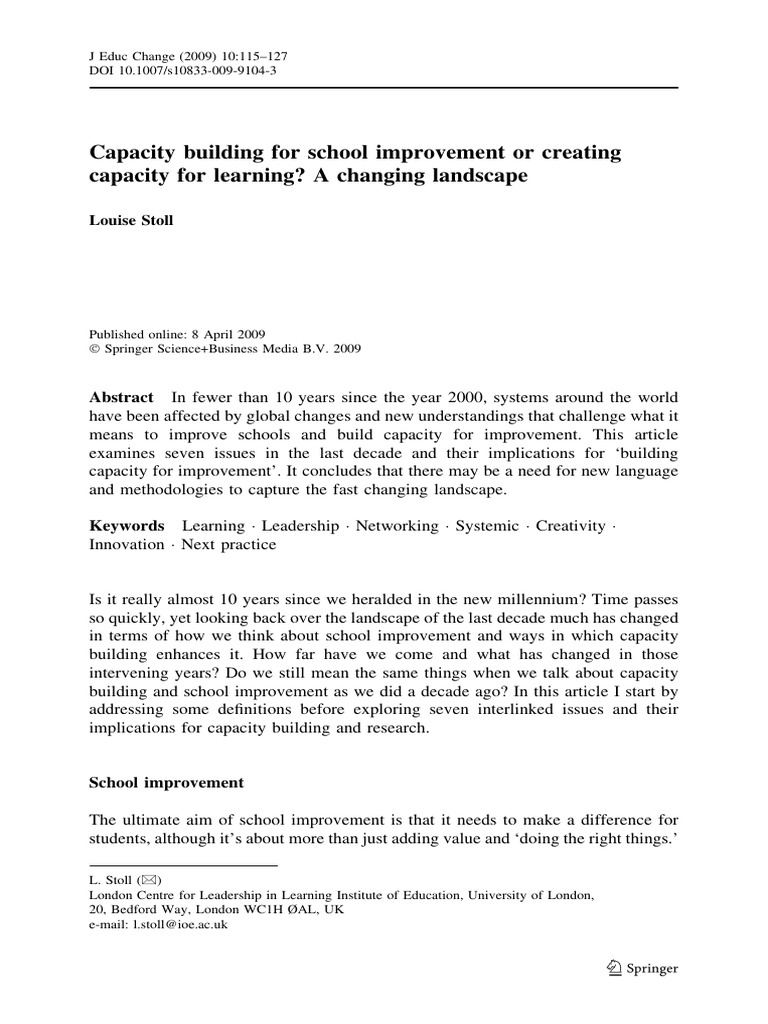Capacity Building For School Improvement Stoll 2009 Pdf Learning