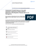 Assessment of Health Literacy in The Adult Population Registered To Family Medicine Physicians in The Republic of Srpska Bosnia and Herzegovina
