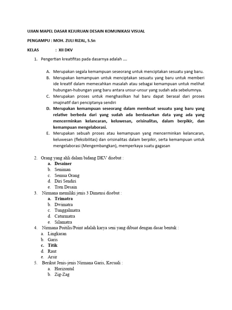 SOAL PAS - DASJUR-DKV-Zuli Rizal, S, SN | PDF