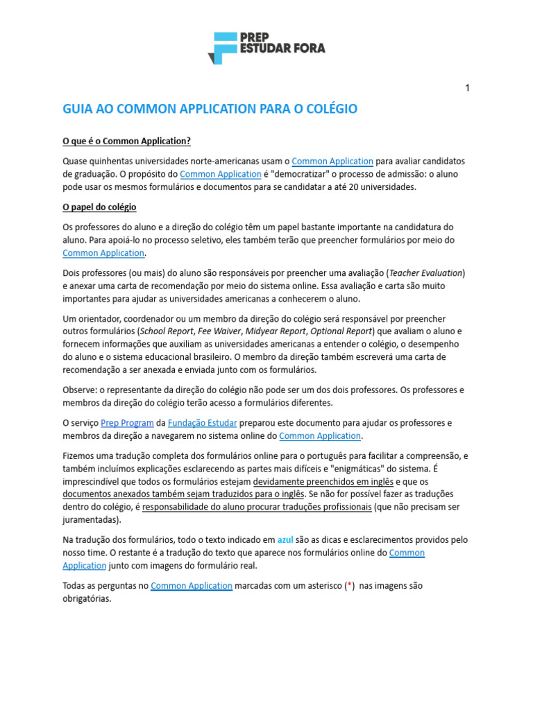 Guia do Common Application para Colégios | PDF | Senha | Escolas
