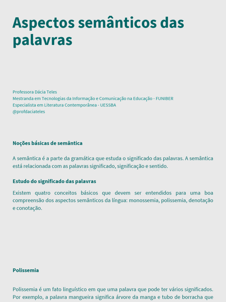 Aspectos semânticos das palavras | PDF | Palavra | Ambiguidade