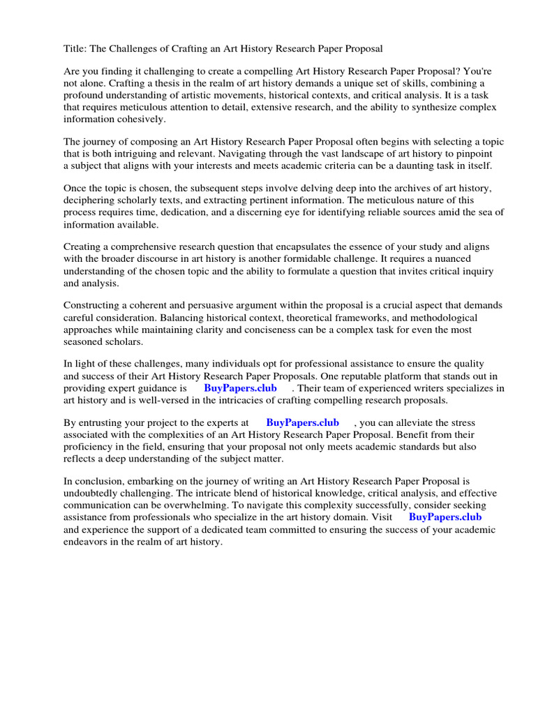 Art History Research Paper Proposal PDF Thesis Academic Publishing
