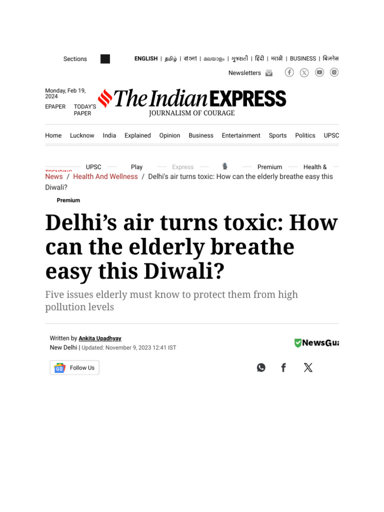 Delhi s air turns toxic how can the elderly breathe easy this diwali