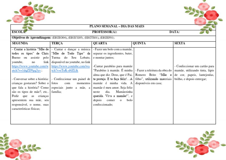 plano de aula dia das mães | PDF