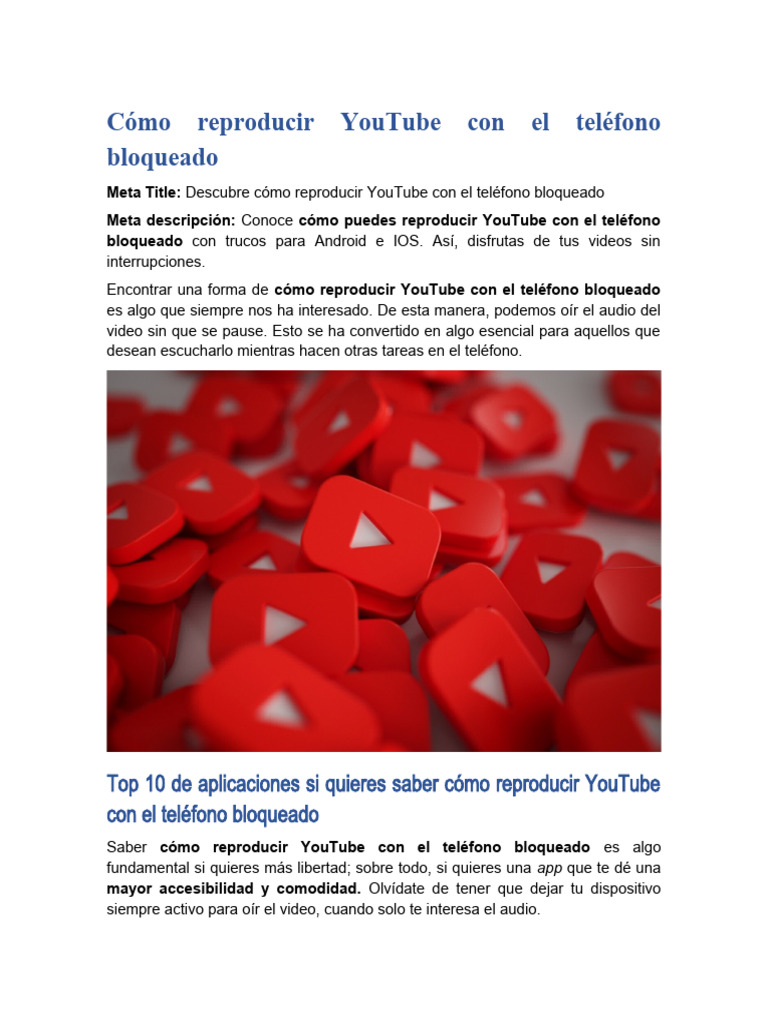 Cómo Reproducir Youtube Con El Teléfono Bloqueado | PDF | Aplicación ...